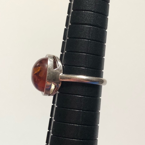 Vintage stamped sterling silver amber cabochon ring sz 6.25 glows - Picture 11 of 13